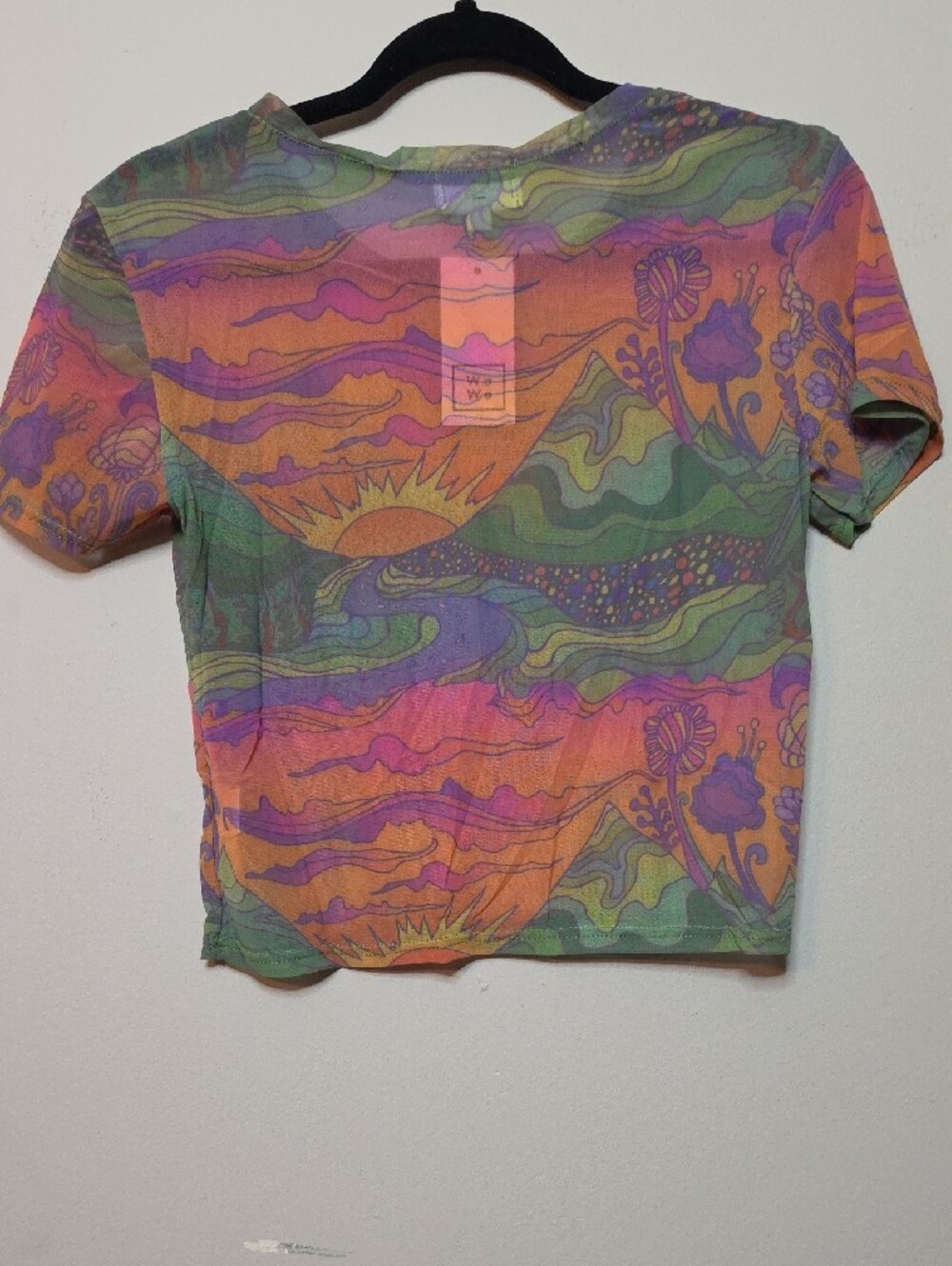 WoWo Sheer Mesh Multicolor Crop Top - Vibrant Print - Picture 4 of 5